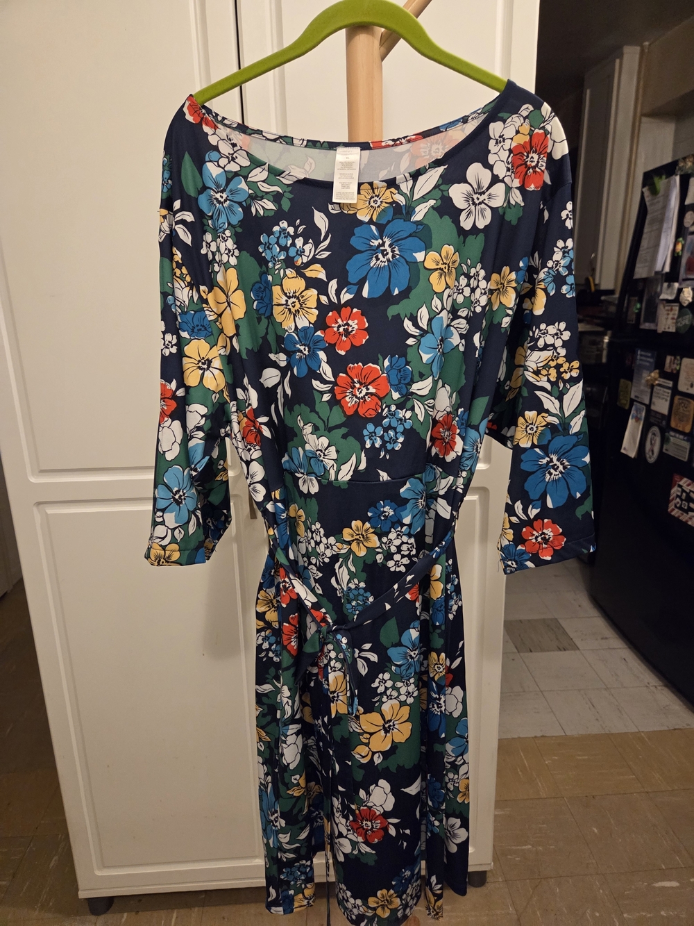 Floral Navy Wrap Dress with Blue, Red & Yellow Blooms